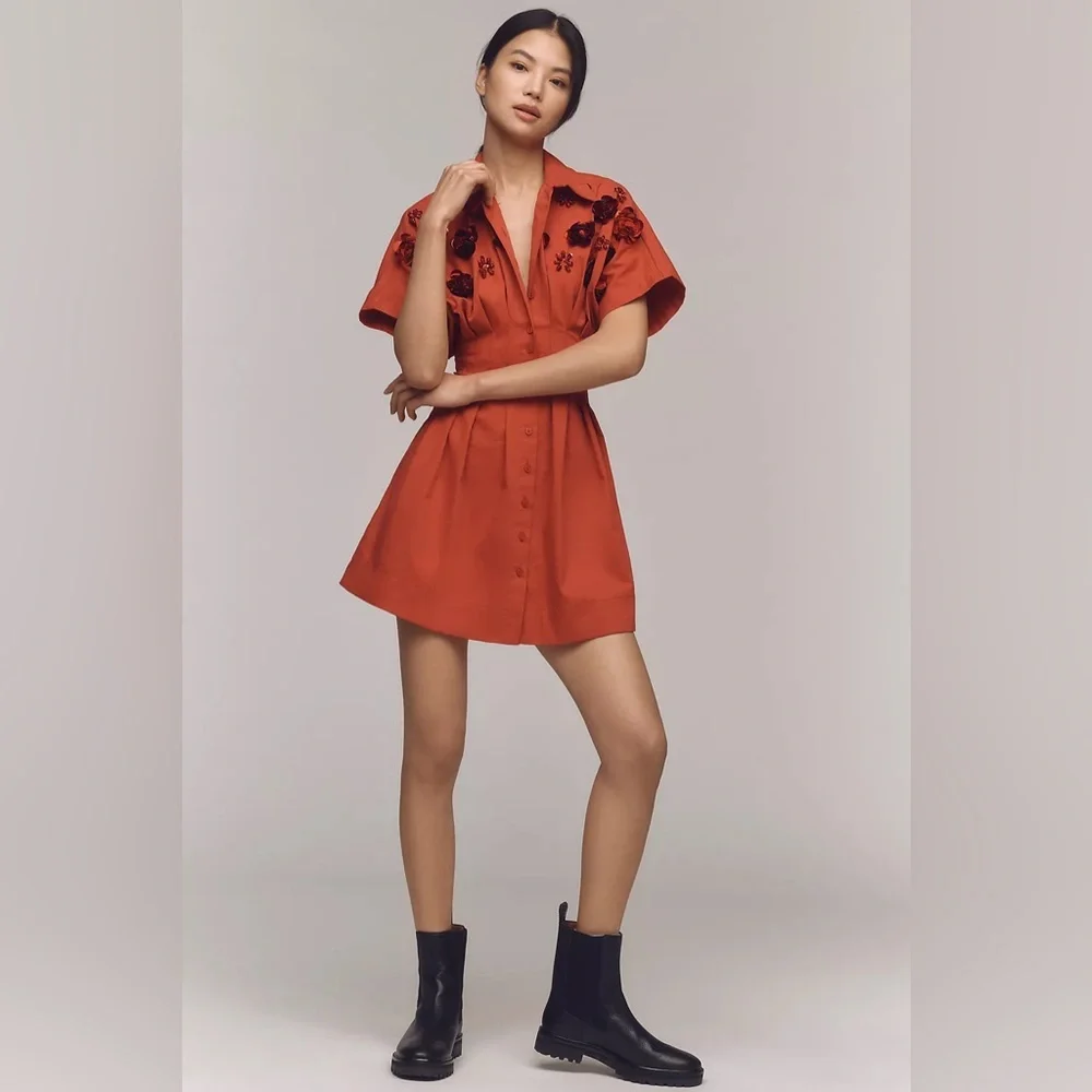 The Tobie Button-Front Pleated Shirt Dress by Exquise: Sequin Mini Edition - Picture 4 of 11